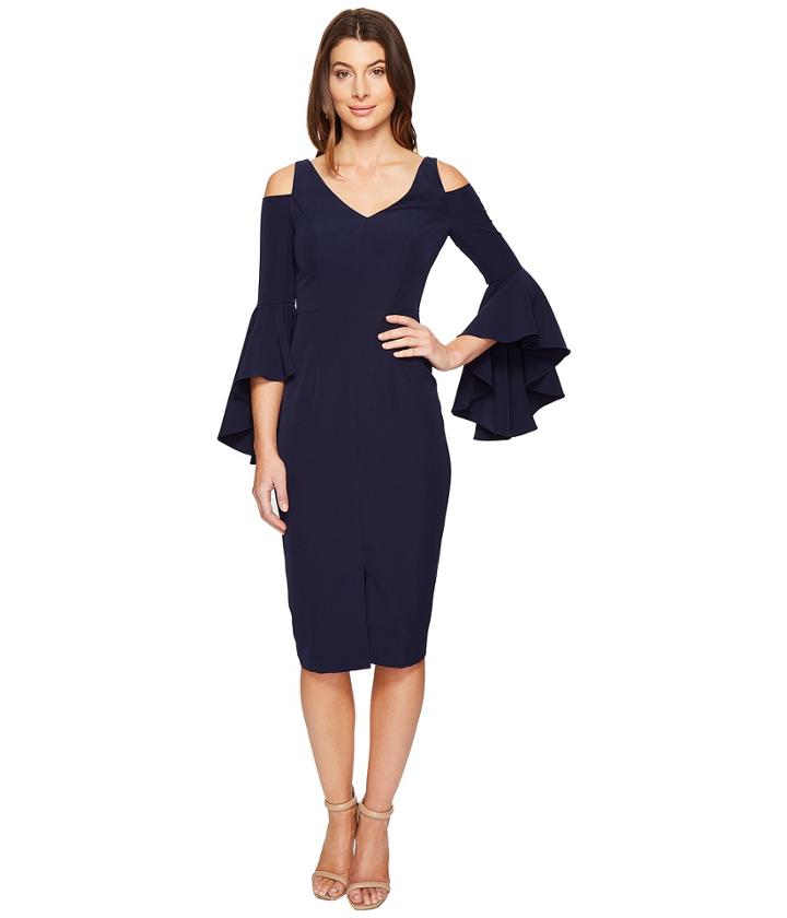 Maggy London - Cold Shoulder Sheath Dress With Ruffle Sleeve