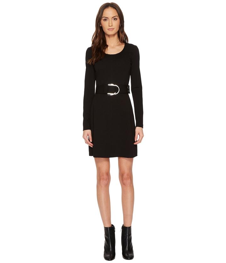 Versace Jeans - Long Sleeve Scoop Neck Belted Dress