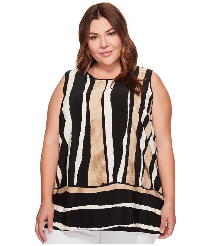 Vince Camuto Specialty Size - Plus Size Sleeveless Linear Terrain Blouse W/ Knit Back