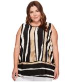 Vince Camuto Specialty Size - Plus Size Sleeveless Linear Terrain Blouse W/ Knit Back