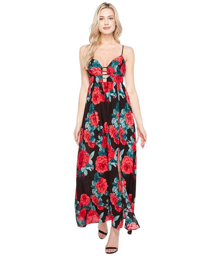 Brigitte Bailey - Kenia Spaghetti Strap Rose Print Maxi Dress