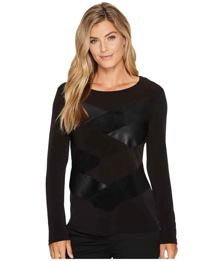 Calvin Klein - Long Sleeve Faux Leather And Suede Mix Top