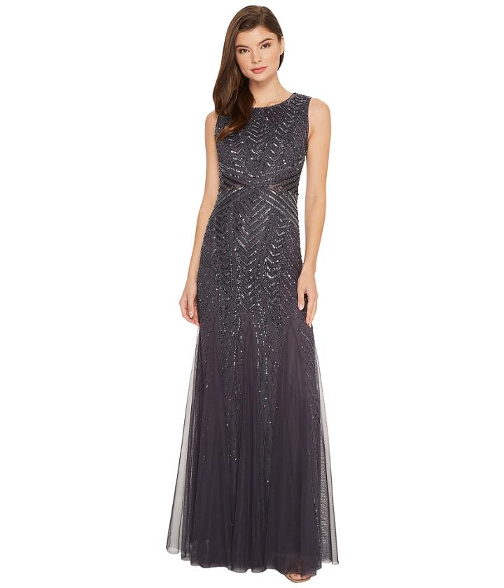 Adrianna Papell - Sleevless Fully Beaded Gown With Waist Detail
