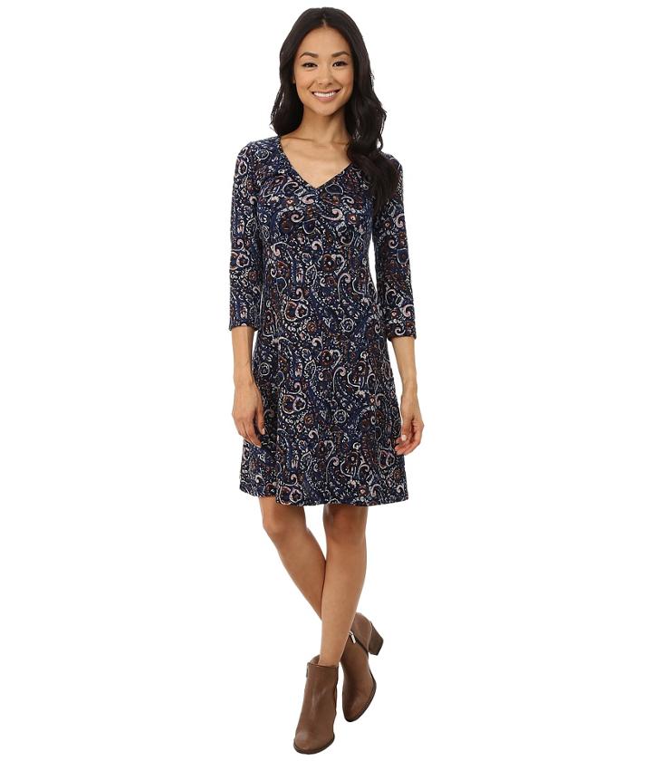 Mod-o-doc - Long Sleeved Shirred V-neck Empire Dress
