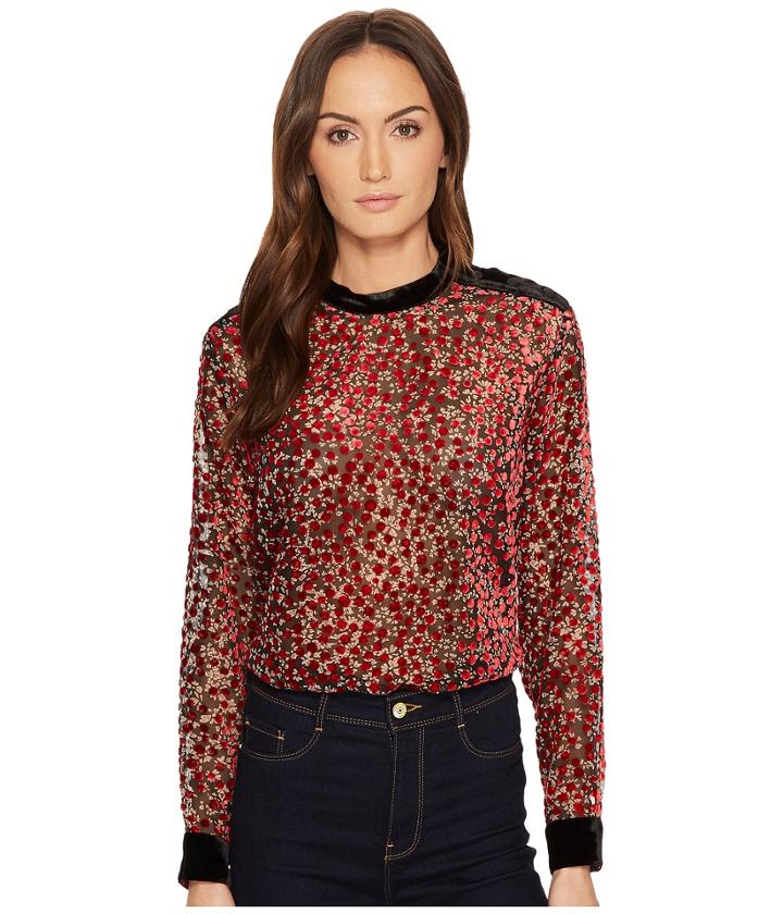 The Kooples - Long Sleeve Top With Flower Print And Devore Velvet