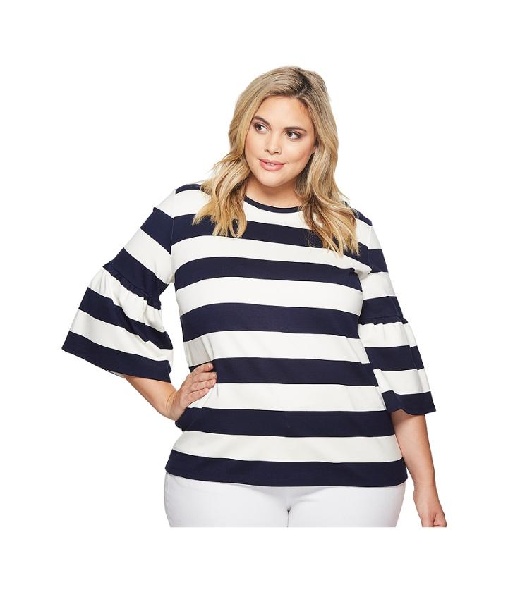 Lauren Ralph Lauren - Plus Size Striped Ponte Bell-sleeve Top