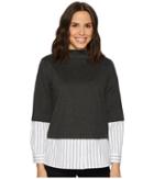 Vince Camuto - Long Sleeve Mock Neck Mix Media Ponte Top W/ Yard Dyed Stripe