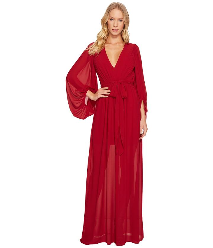 Halston Heritage - Full Sleeve V-neck Plisse Gown