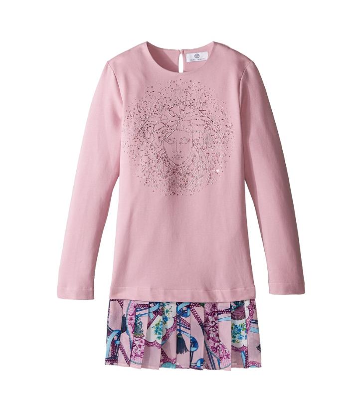 Versace Kids - Long Sleeve Drop Waist Dress W/ Medusa Design