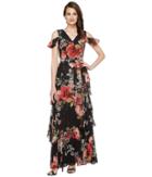 Tahari By Asl - Floral Cold Shoulder Chiffon Gown