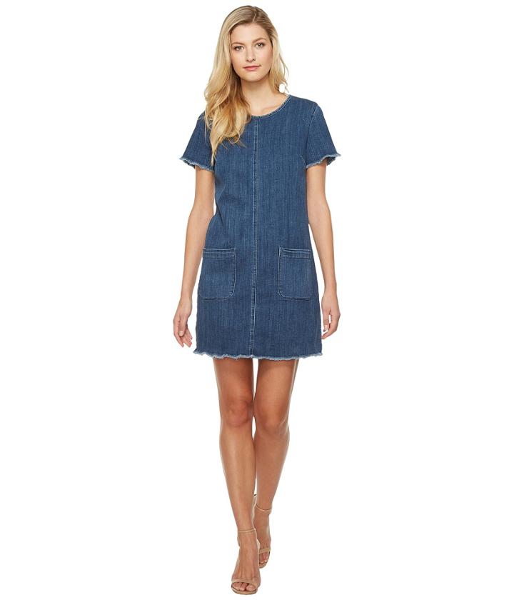 Two By Vince Camuto - Short Sleeve Indigo Denim Drayed Shift Dress