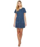 Two By Vince Camuto - Short Sleeve Indigo Denim Drayed Shift Dress