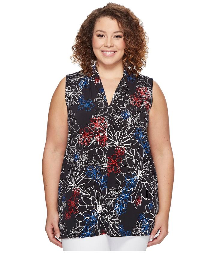 Vince Camuto Specialty Size - Plus Size Sleeveless Floral Coastline V-neck Top W/ Cf Seam