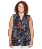 Vince Camuto Specialty Size - Plus Size Sleeveless Floral Coastline V-neck Top W/ Cf Seam