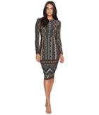 Maggy London - Printed Jersey Sheath With Long Sleeve And Border