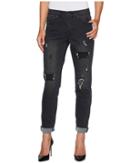 Tribal - Five-pocket 28 Ripped And Repaired Boyfriend Jeans In Black