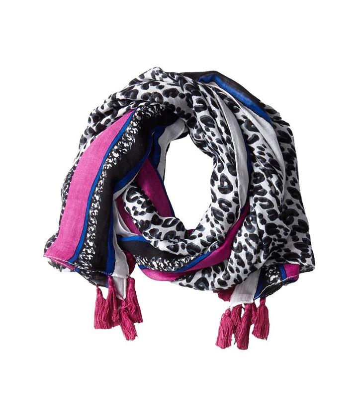 San Diego Hat Company Bss1507os Leopard Print Scarf W/ Pol Color Border And Tassells