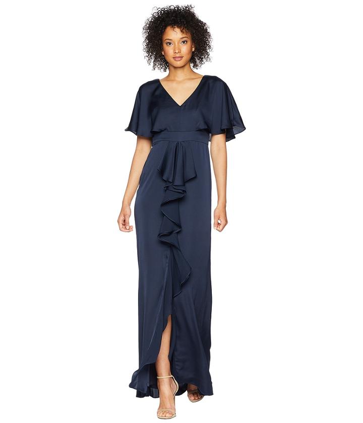 Adrianna Papell - Stretch Satin Chiffon Flutter Sleeve Gown