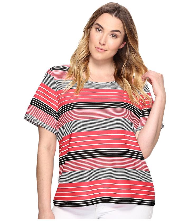 Calvin Klein Plus - Plus Size Short Sleeve Textured Stripe Top