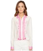 Versace Collection - Button Up Long Sleeve Printed Trim Blouse
