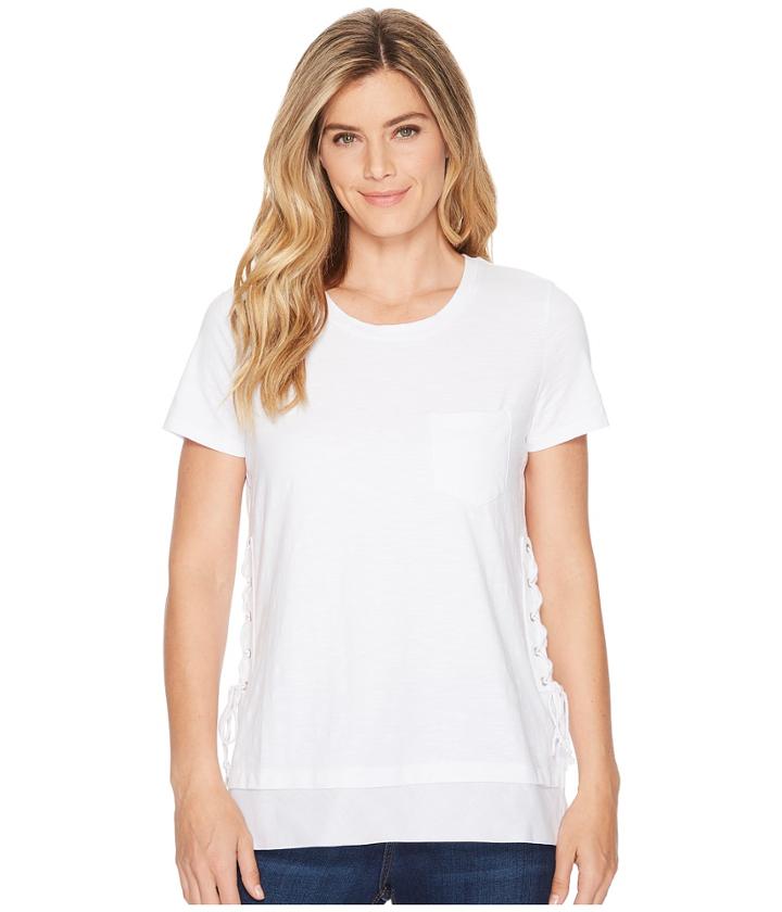 Tribal - Solid Jersey Slub Short Sleeve Crew Neck Top W/ Lace-up Side Detail