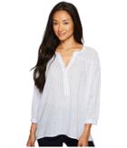 Two By Vince Camuto - Cotton Tencel Drizzle Stripe Ruched Henley