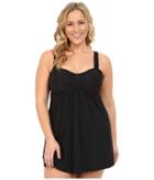 Athena - Plus Size Cabana Solids Molded Cup Swim Dress W/ Hidden Hook And Eye Tail One-piece