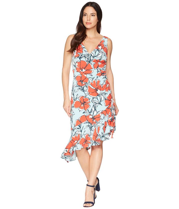 Maggy London - Sketch Poppy Printed Jersey Side Ruched Dress