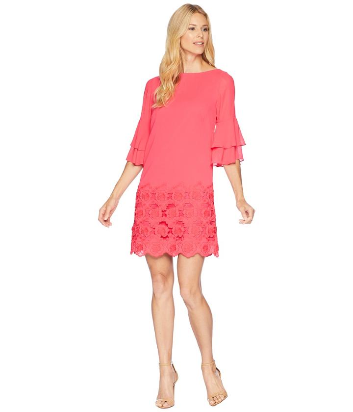 Tahari By Asl - Floral Hem Chiffon Shift Dress