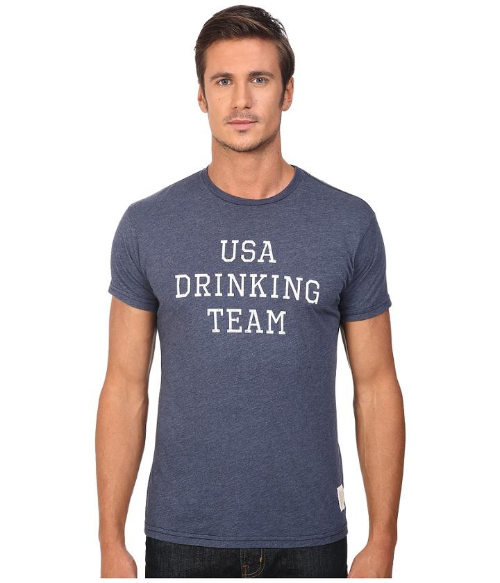 The Original Retro Brand - Short Sleeve Usa Drinking Team Heather Tee