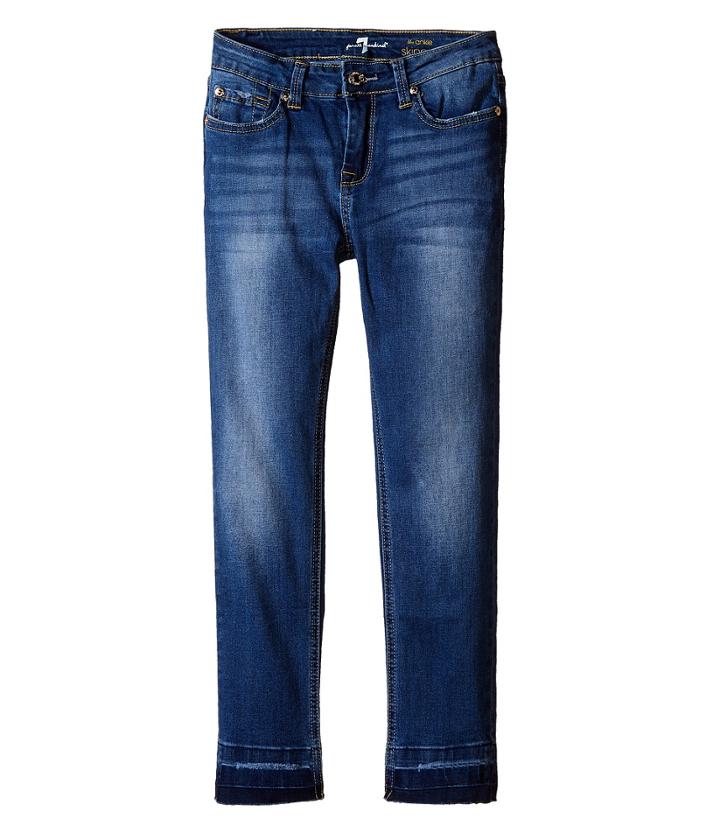 7 For All Mankind Kids - The Ankle Skinny Five-pocket Jeans With Undone Hem In 4 Brilliant Azure