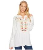 Dylan By True Grit - Embroidered Eyelet Slub Challis Button Shirt With Floral Embroidery