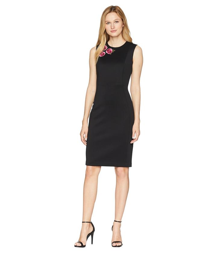 Calvin Klein - Scuba Sheath Dress With Embroidery Detail On Bodice Cd8m73dg
