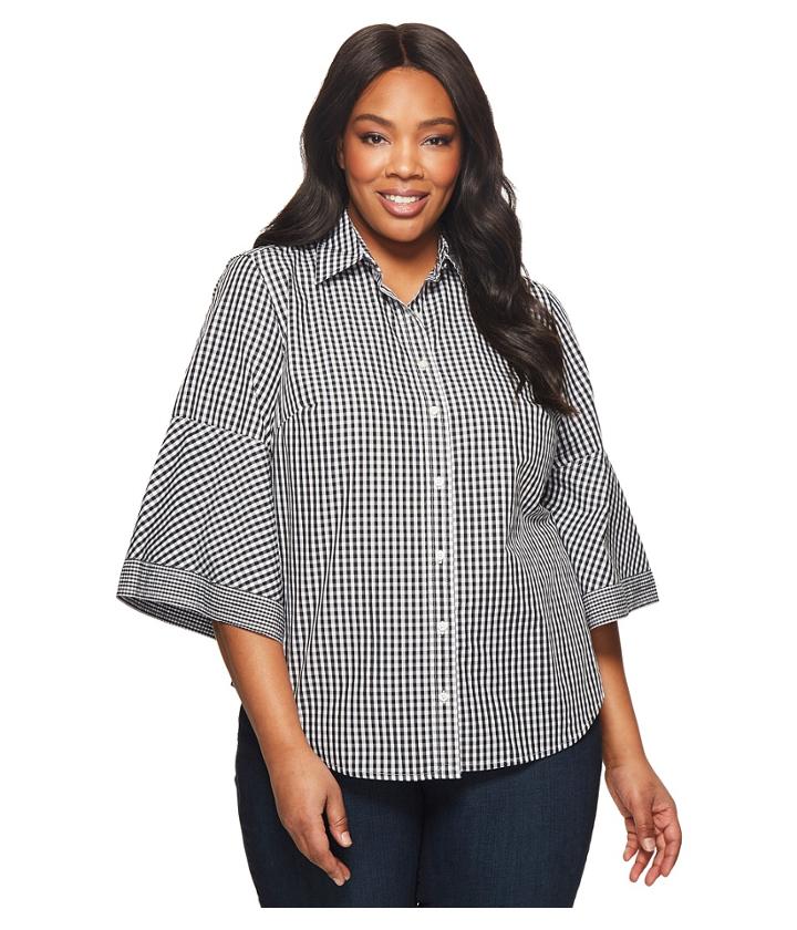 Lauren Ralph Lauren - Plus Size Gingham Bell-sleeve Shirt