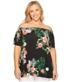 Vince Camuto Specialty Size - Plus Size Short Sleeve Havana Tropical Off Shoulder Top