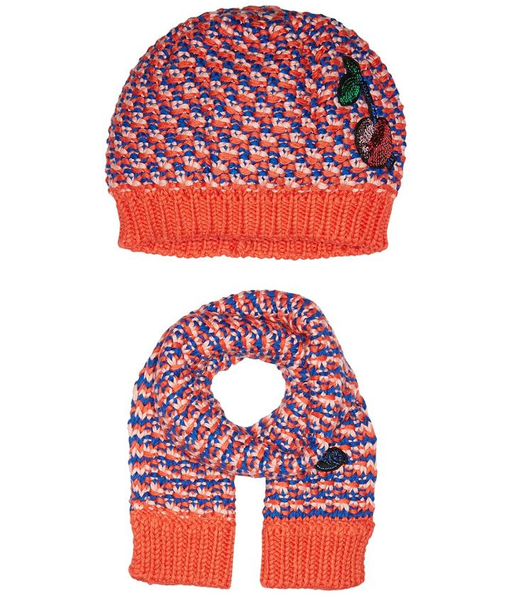Little Marc Jacobs - Knitted Scarf And Hat Fancy Sequined Cherry Patch