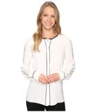 Ellen Tracy - Piped Button Front Blouse
