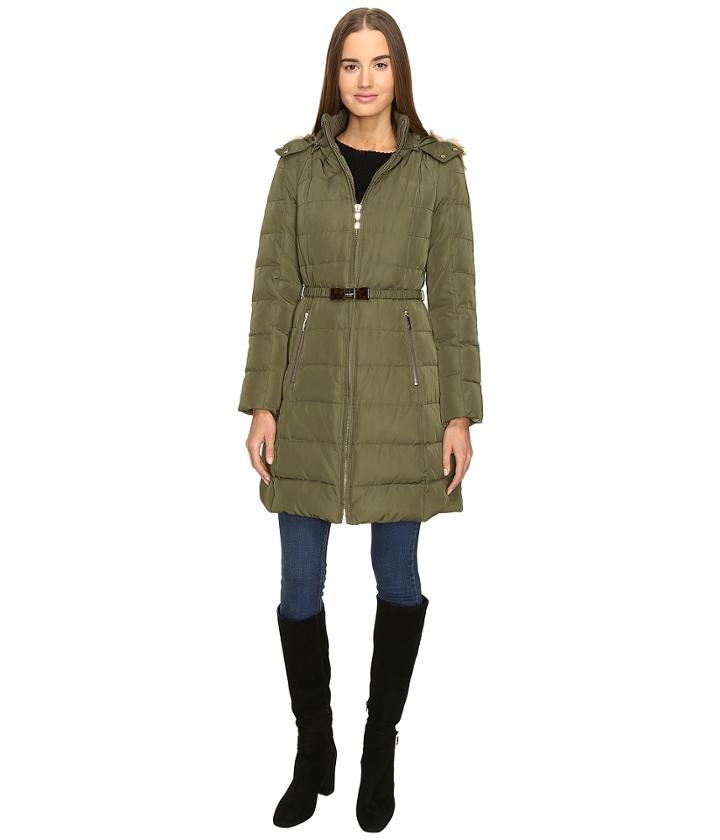 Kate Spade New York - Hooded Hard Down Coat W/ Faux Fur Trim 36