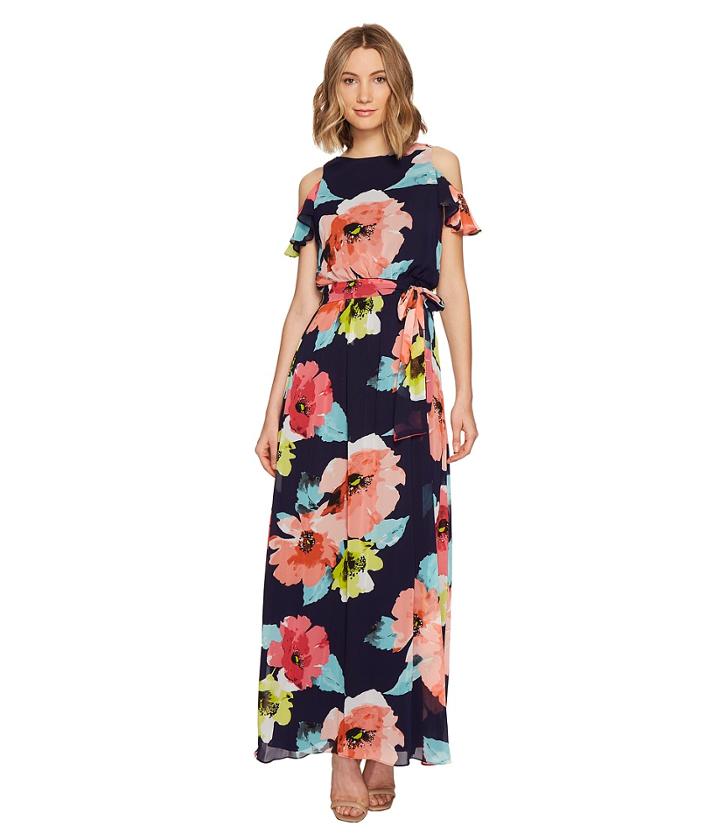 Vince Camuto - Printed Chiffon Cold Shoulder Maxi