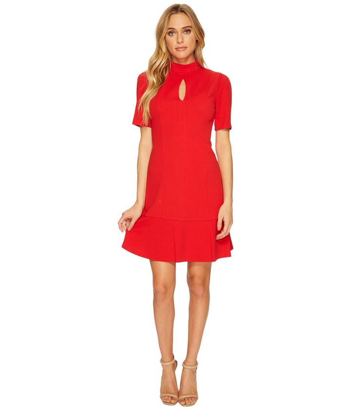 Donna Morgan - Short Sleeve Drop Waist Crepe Dress With Keyhole