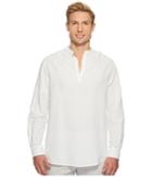 Perry Ellis - Long-sleeve Solid Linen Cotton Popover Shirt