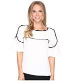 Calvin Klein - Flutter Sleeve Top With Piping