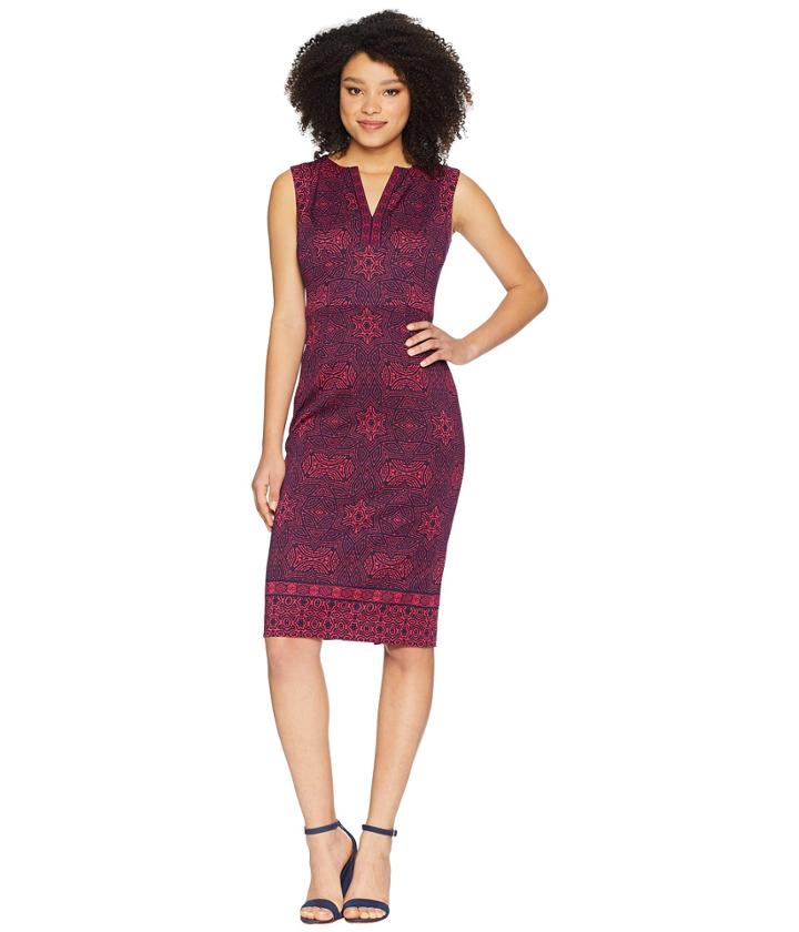 Maggy London - Indonesian Star Printed Scuba Split-neck Sheath