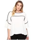 Calvin Klein Plus - Plus Size Flutter Sleeve Top With Piping