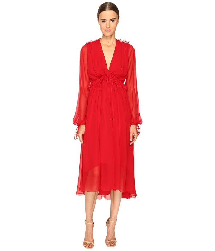 Prabal Gurung - Long Sleeve Chiffon Flounce Dress
