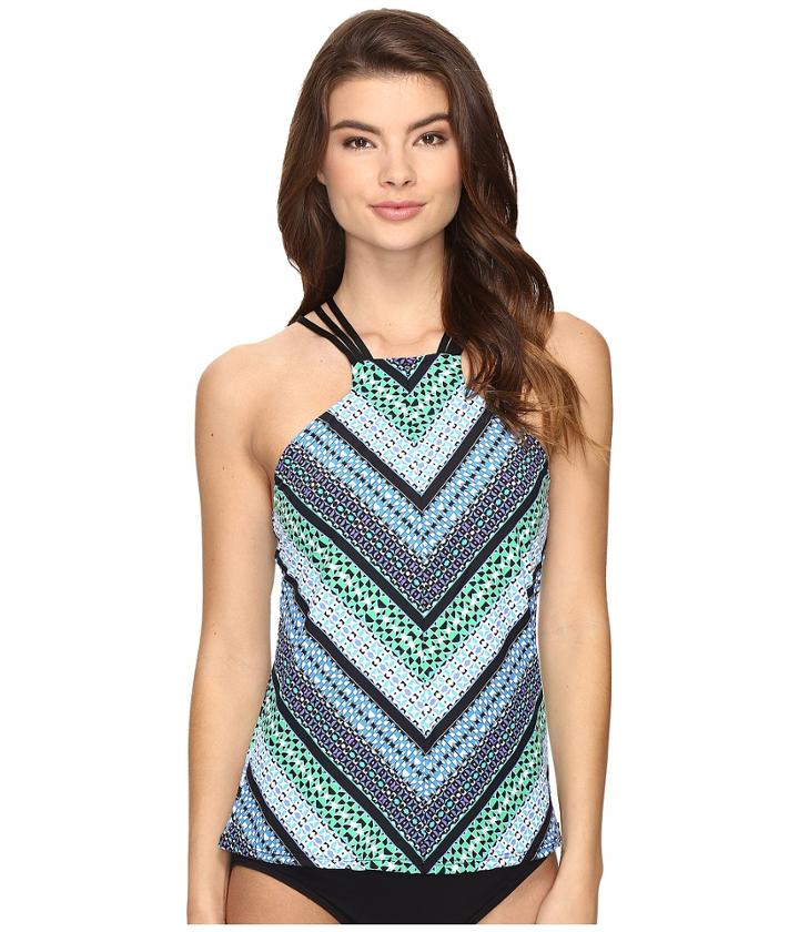 Jantzen - Geo Graphic Stripe High Neck Tankini Top