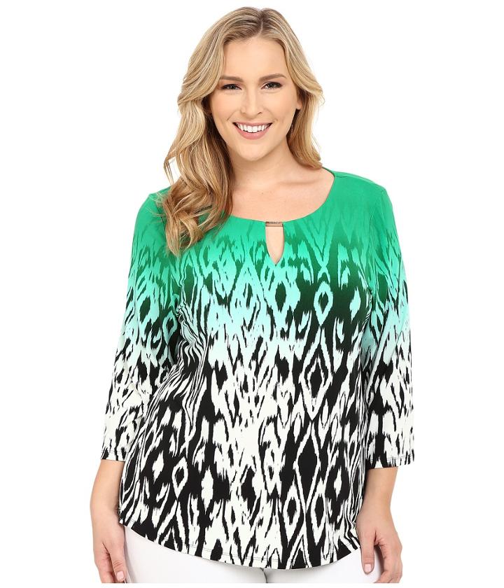 Calvin Klein Plus - Plus Size 3/4 Sleeve Top W/ Hardware