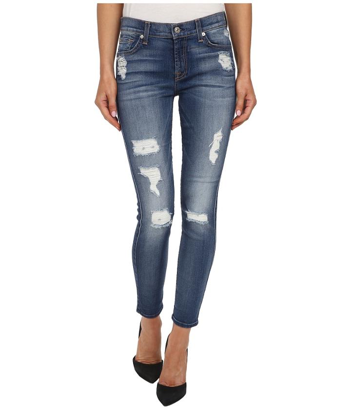 7 For All Mankind - The Ankle Skinny W/ Destroy In Distressed Authentic Light 2