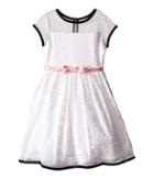 Us Angels - Geo Lace Short Sleeve Dress W/ Mesh Yoke Satin Belt