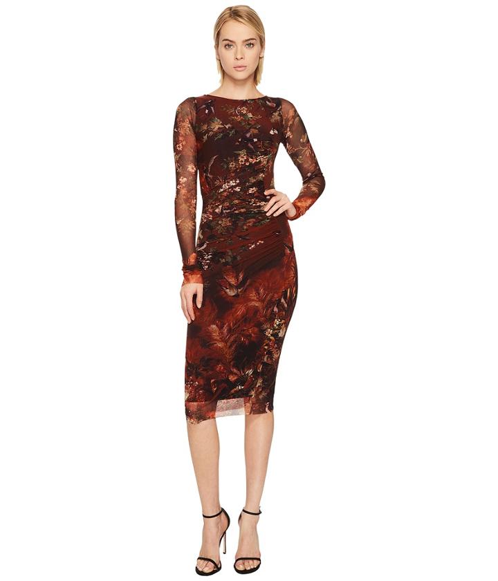 Fuzzi - Long Sleeve Bird Print Dress Cover-up
